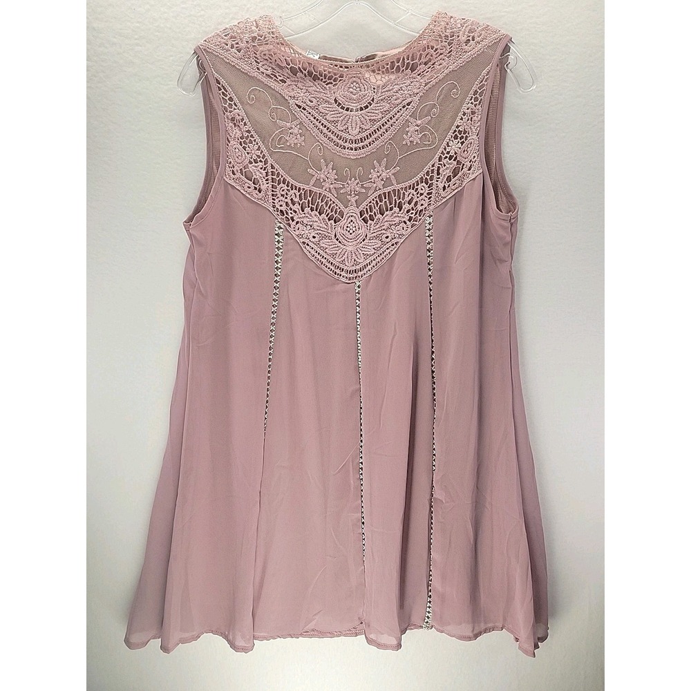 KXuan Lace Chiffon Tunic Top‎ S Blush Pink Sleeveless Flowy Lined Boho Romantic